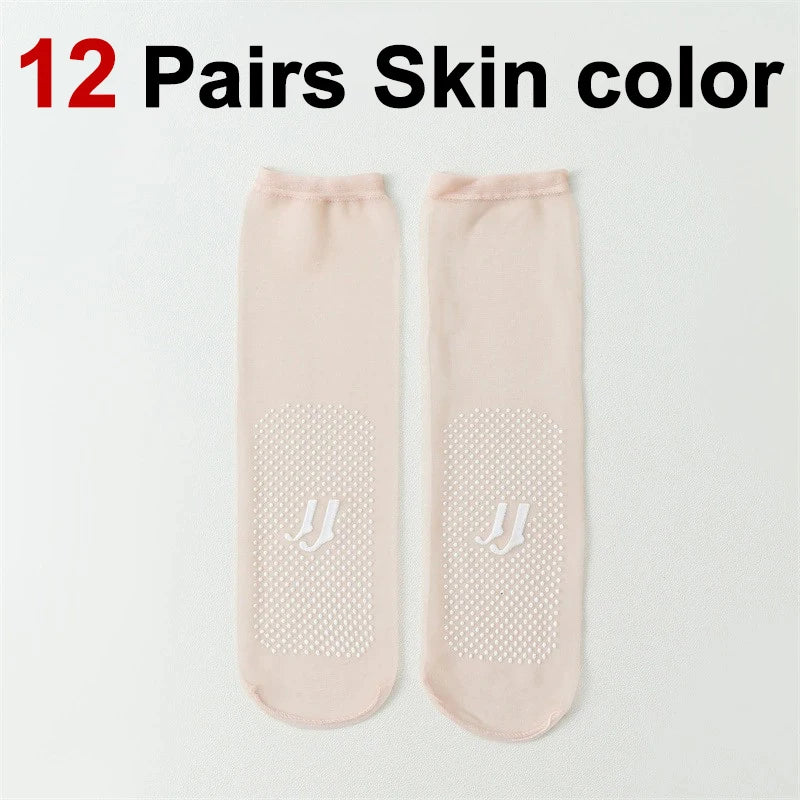 12 Pairs Nylon Spandex Anti Slip Invisible Silk Stockings