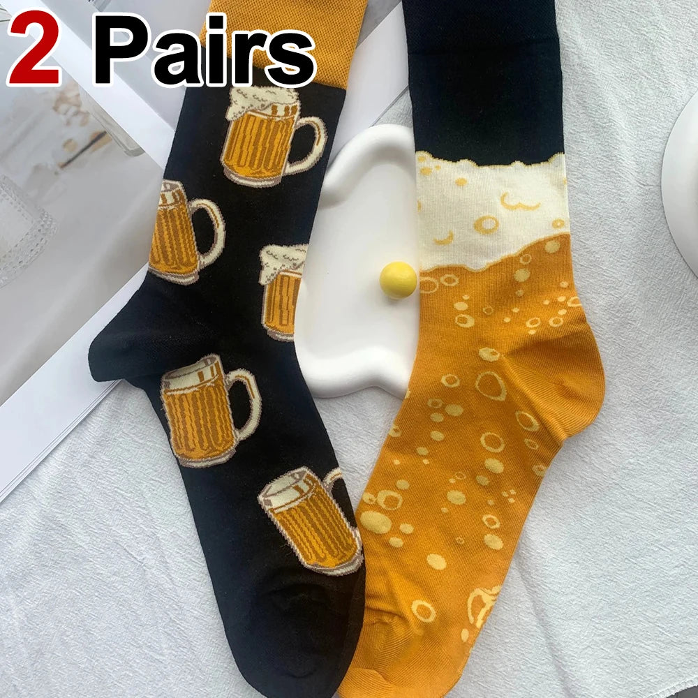 Cotton Blend Beer Pattern Crew Socks - 10