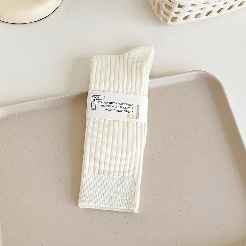 Cotton Blend Ribbed Crew Socks for Women - 11
