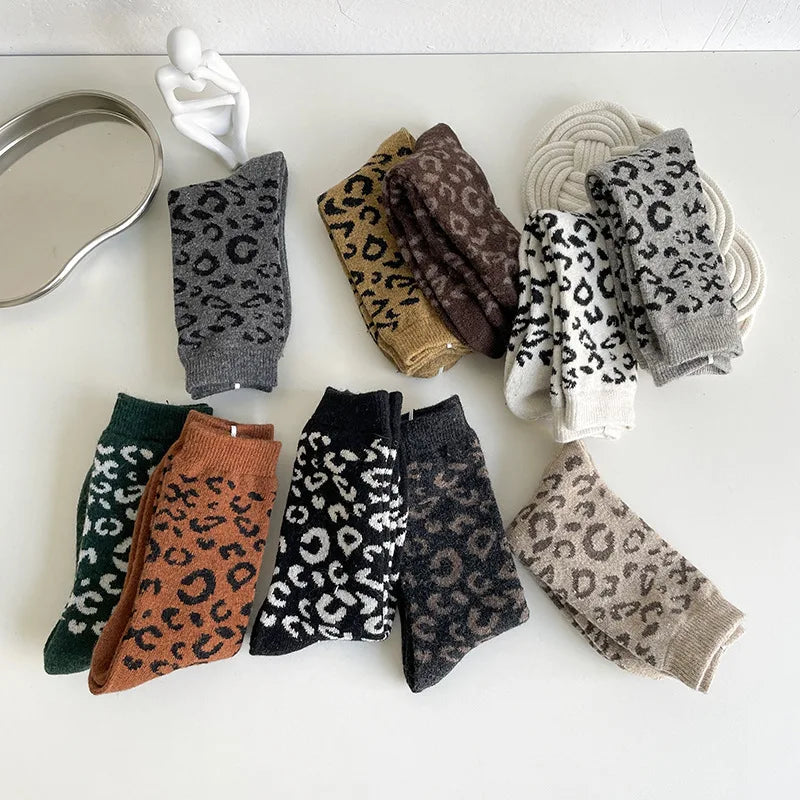 Thick Wool Leopard Print Thermal Socks for Women - 6