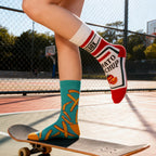 Cotton Blend Asymmetric Tomato and Fries Pattern Mid Calf Socks