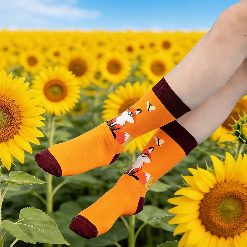 Cotton Blend Fox Print Casual Socks