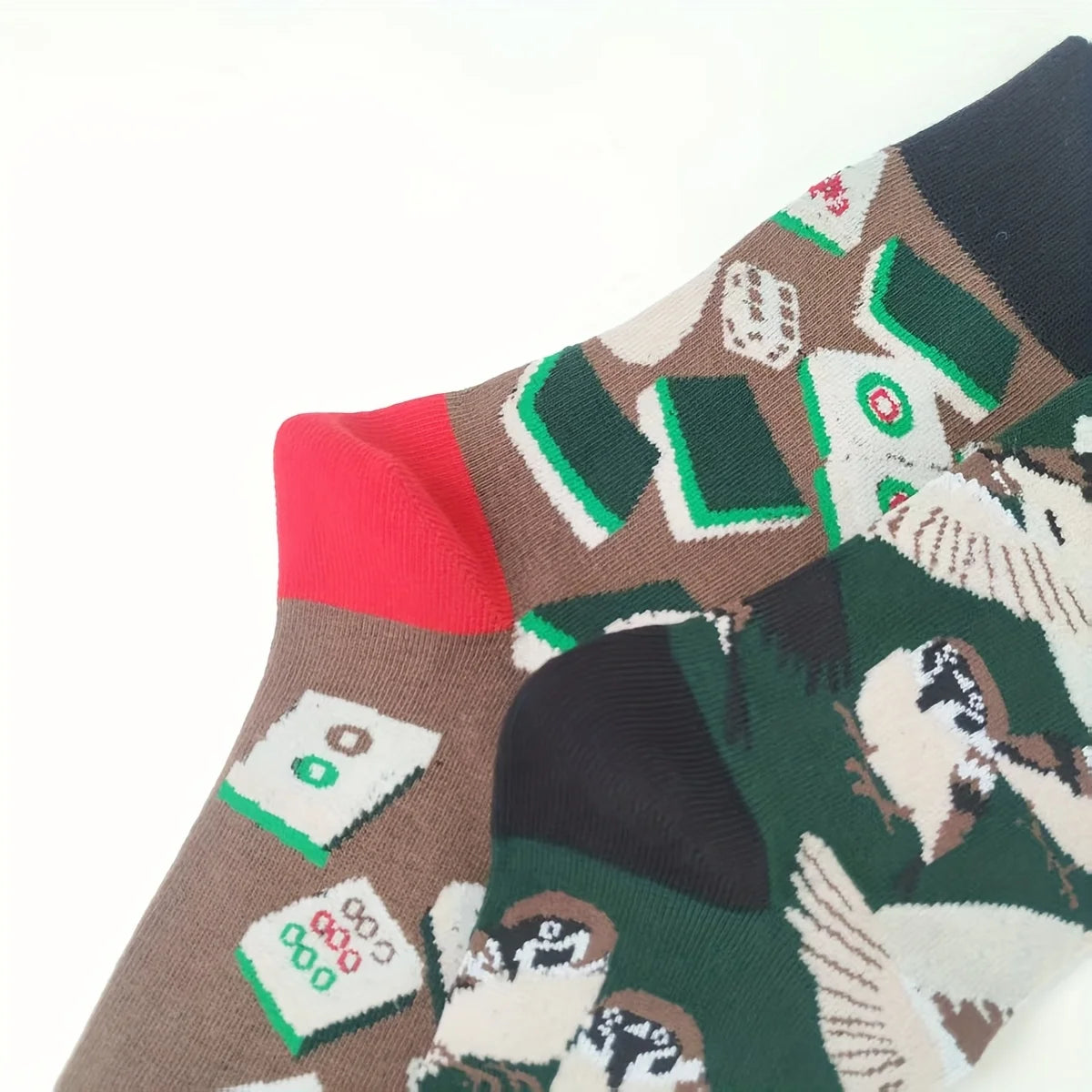 Cotton Blend Mahjong Sparrow Print Mid Calf Casual Socks