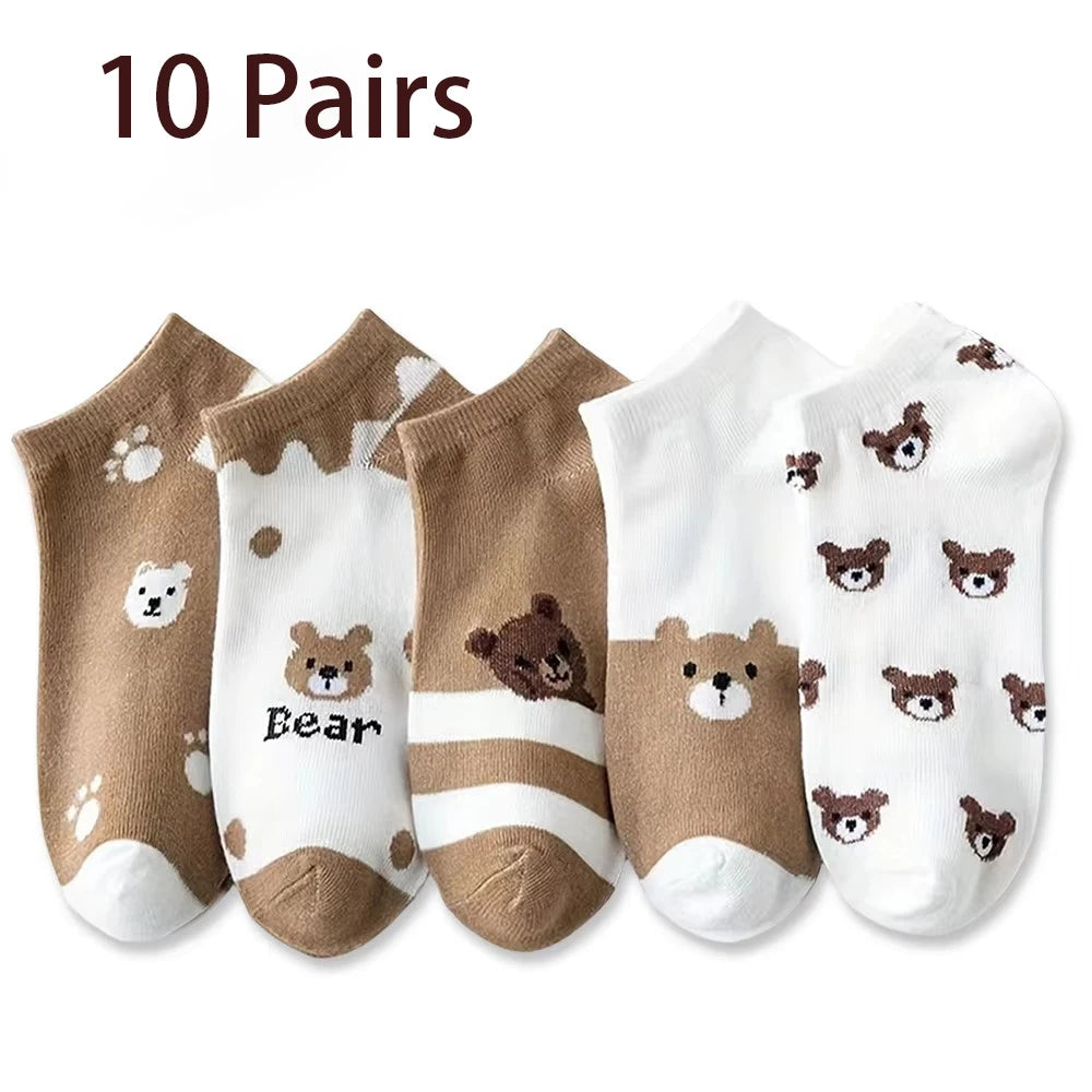 Polyester Elastane Cartoon Bear Pattern Ankle Socks