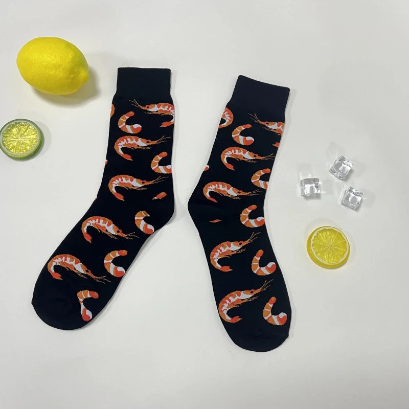 Cotton Blend Shrimp Pattern Mid Calf Socks