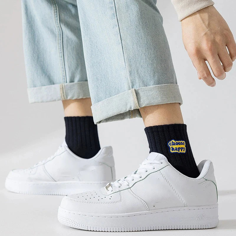 Polyester Blend Printed Letter Casual Crew Socks
