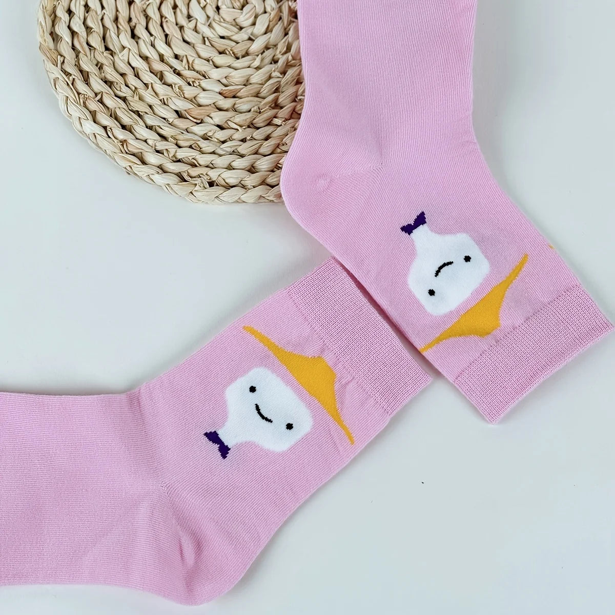 Cotton Blend Cute Character Print Low Tube Socks for Women
