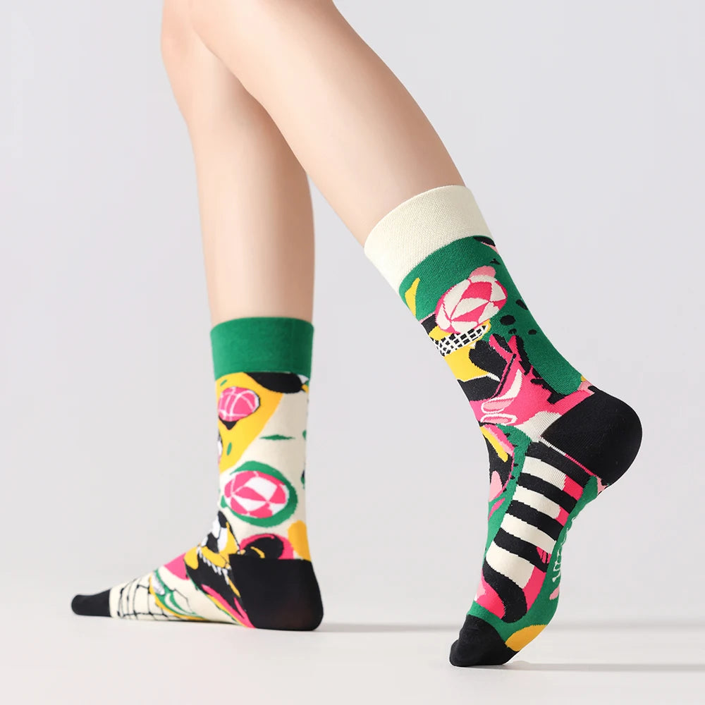 Cotton Blend Ball Themed Graffiti Mid Calf Unisex Socks - 2