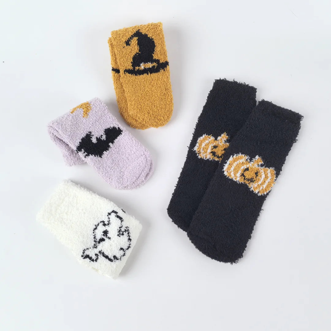 Halloween Pattern Coral Velvet Floor Socks Women Casual Knit - 3