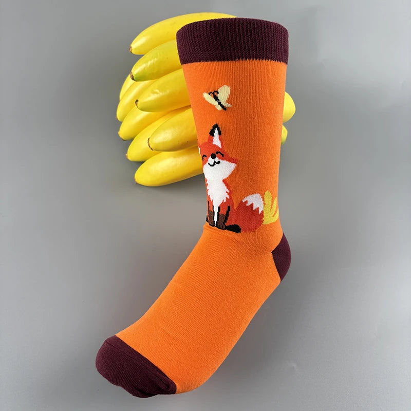 Cotton Blend Fox Print Casual Socks