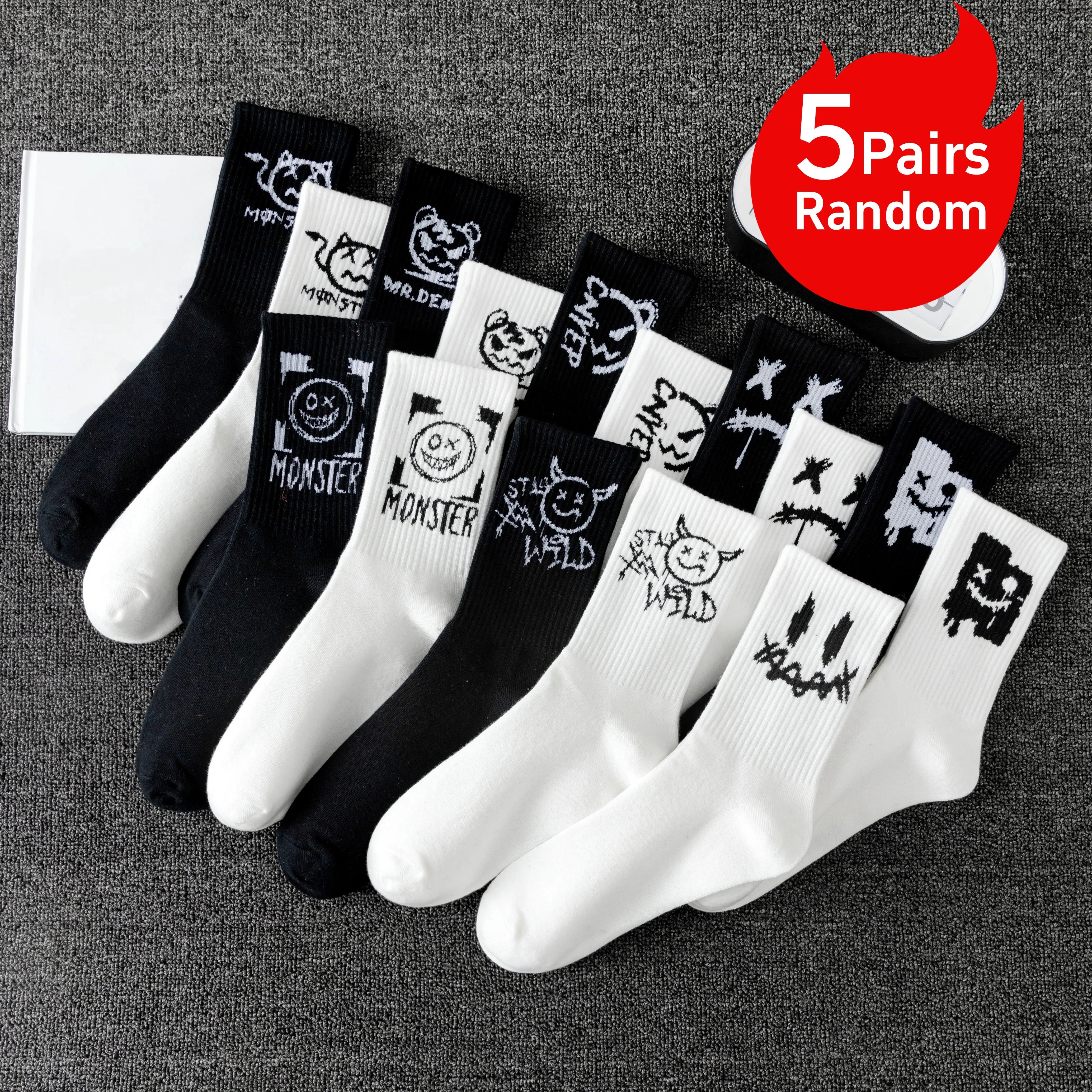 Polyester Elastane Crew Socks Graphic Print - 7