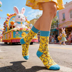 Yellow Duck Print Polyester Elastane Crew Socks