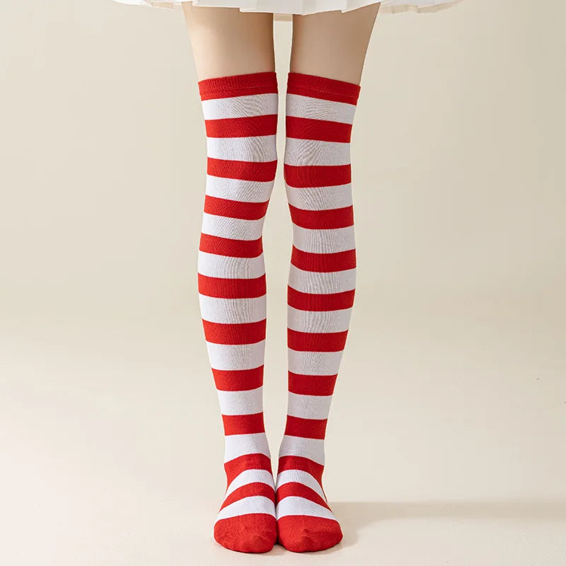 Striped Nylon Polyester Over Knee High Stockings - 16