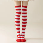 Striped Nylon Polyester Over Knee High Stockings