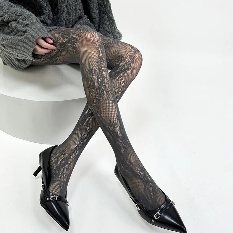 Floral Lace Mesh Pantyhose Women Nylon Tights