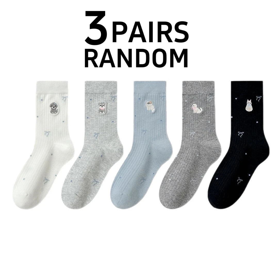 Polyester Elastane Cartoon Crew Socks Five Pair Set