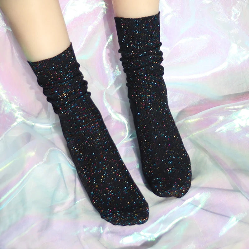 Cotton Blend Glitter Mid Tube Socks 3 Pairs