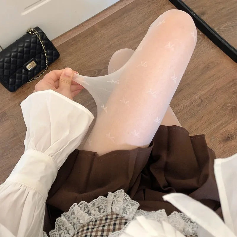 Polyester Polka Dot Tights Skin Effect Thermal Stockings