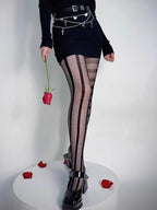 Nylon Asymmetric Striped Mesh Tights