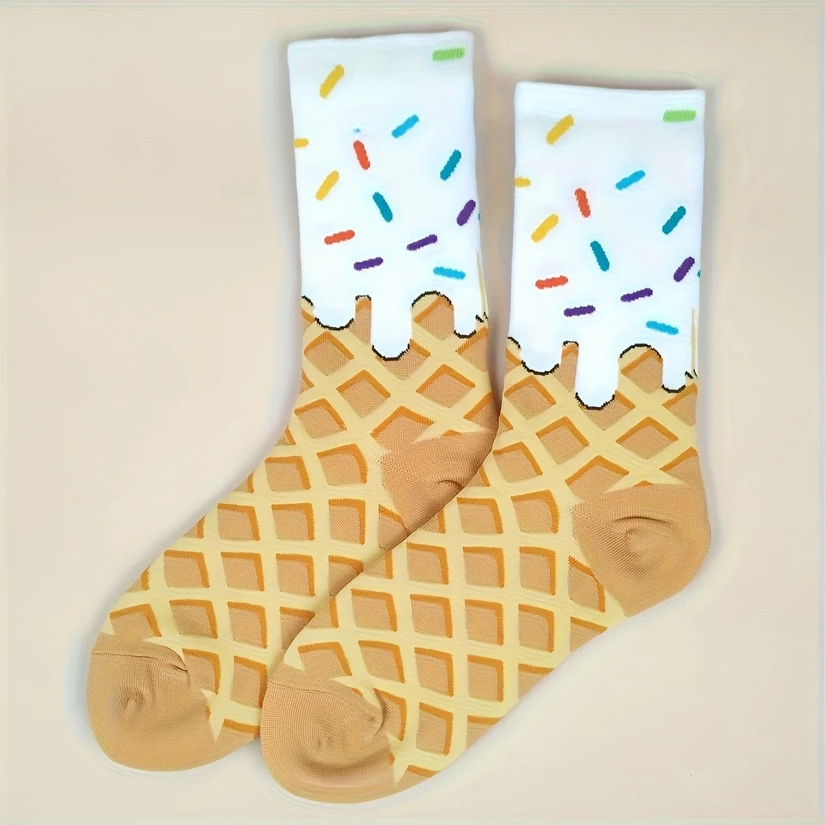 Cotton Blend Waffle And Frosting Pattern Crew Socks