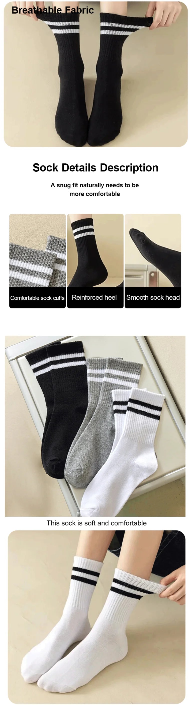 Polyester Mid Tube Casual Striped Women Socks 6 Pairs - 8