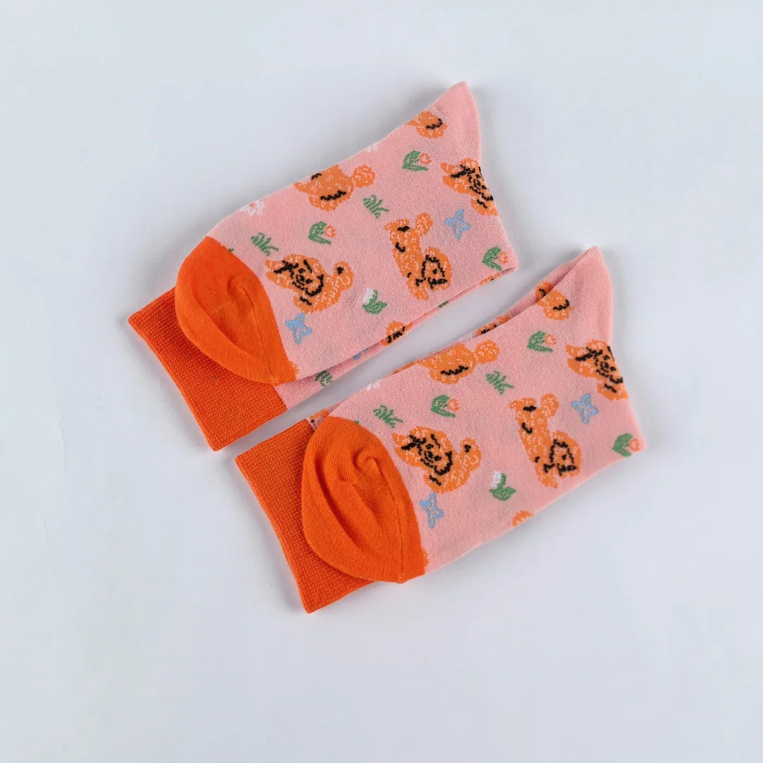 Cotton Blend Puppy Print Mid Calf Casual Socks - 4