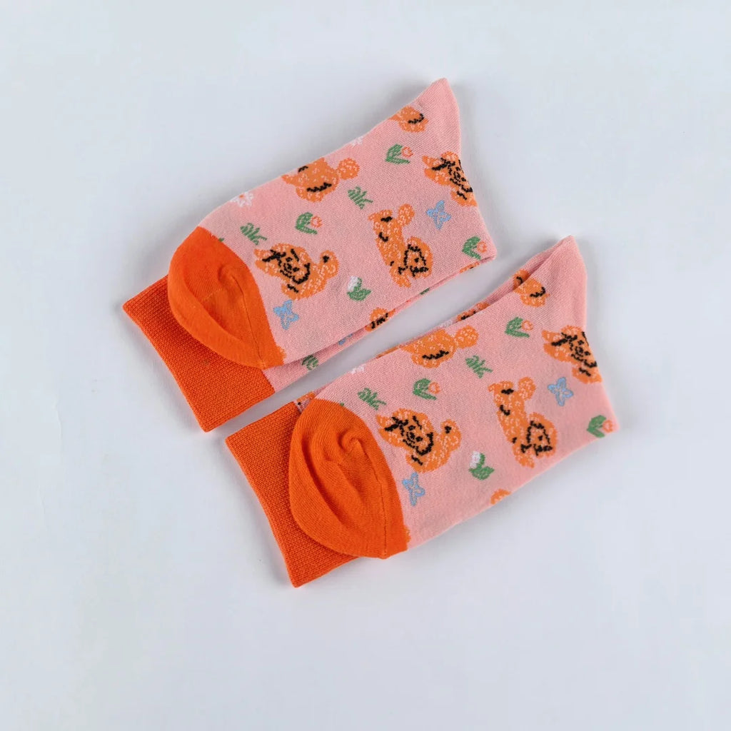 Cotton Blend Puppy Print Mid Calf Casual Socks