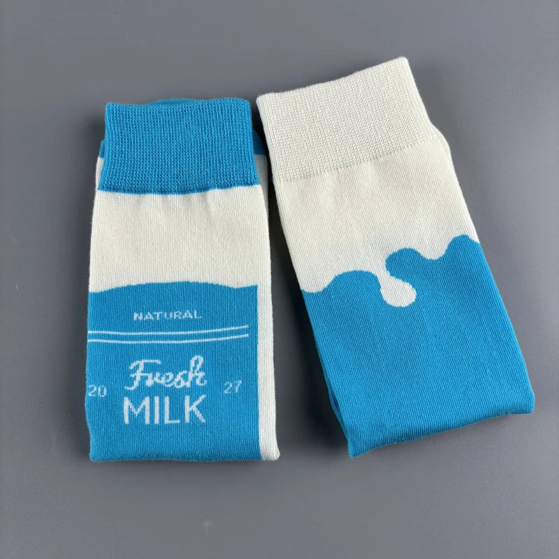 Cotton Blend Milk Cow Print Mid Calf Socks - 3