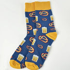 Cotton Blend Beer and Pretzel Print Crew Socks
