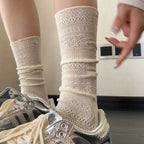Lace Trimmed Polyester Elastane Casual Mid Tube Socks