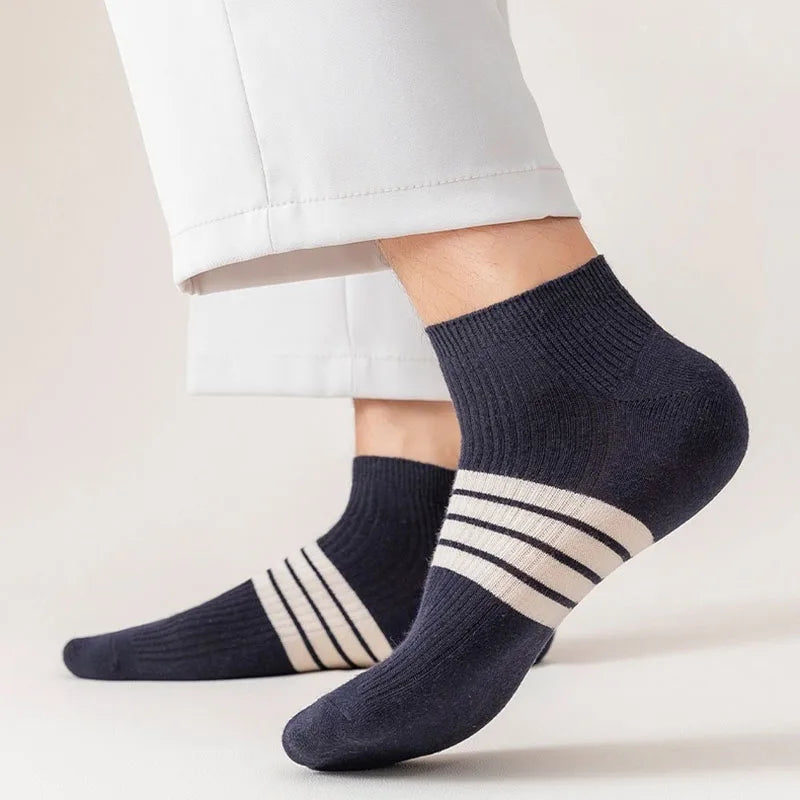 5 Pair Polyester Elastane Striped Ankle Socks for Men