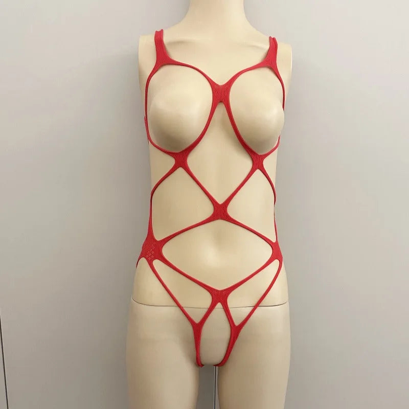 Nylon Mesh Bodysuit Open Lingerie