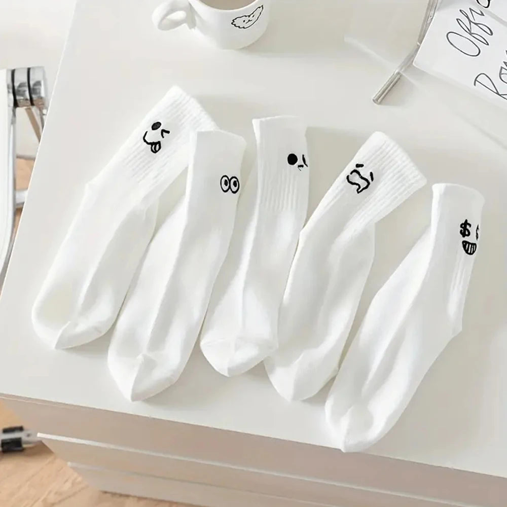 Polyester Blend Cartoon Expression Mid Tube Casual Socks