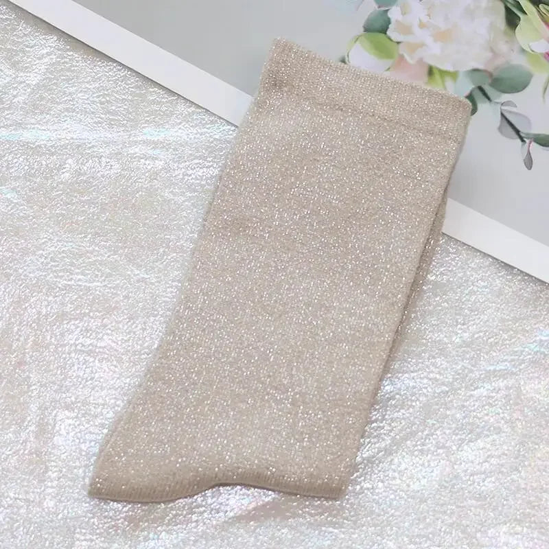 Shiny Metallic Cotton Blend Mid Tube Casual Socks