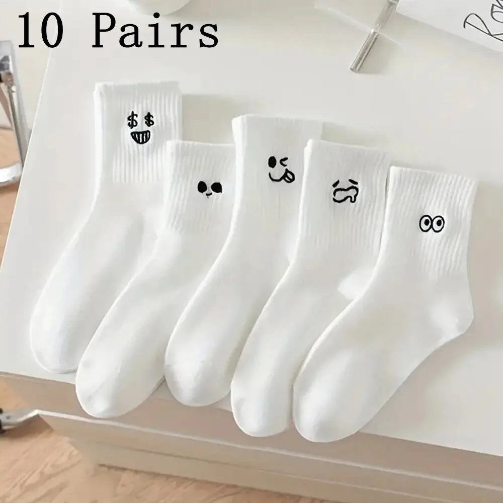 Polyester Blend Cartoon Expression Mid Tube Casual Socks - 21