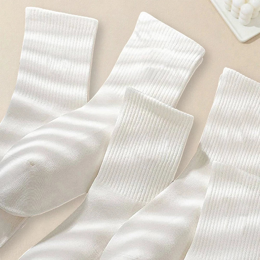 5 Pairs Polyester Spandex Solid Color Casual Crew Socks