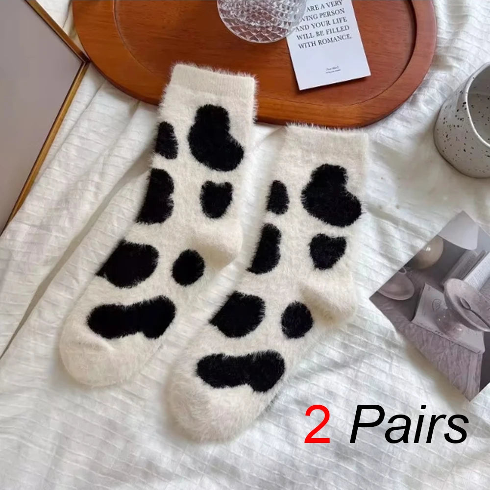 Polyester Elastane Cow Pattern Plush Socks