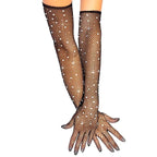 Polyester Elastane Mesh Rhinestone Long Gloves