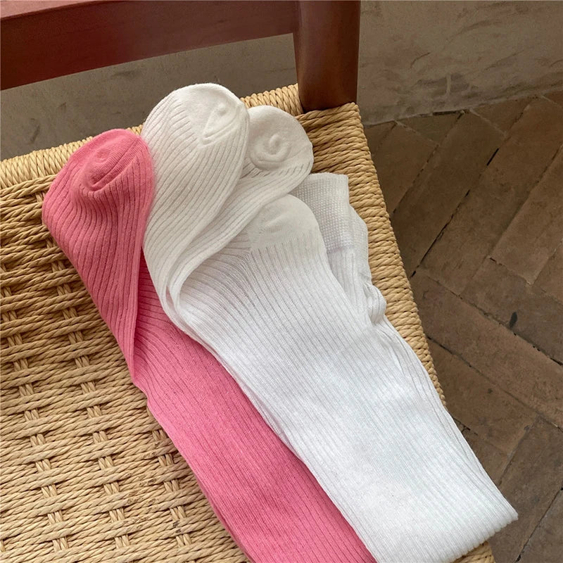 Cotton Blend Breathable Vertical Striped Long Socks For Women