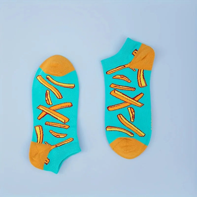 Cotton Blend French Fries Print Ankle Socks - 5