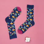 Colorful Mushroom Printed Cotton Blend Crew Socks