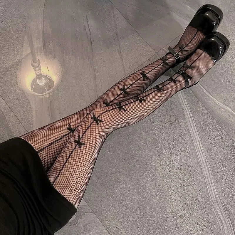 Elastane Polyamide Mesh Bowknot Fishnet Tights