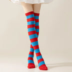 Striped Nylon Polyester Over Knee High Stockings