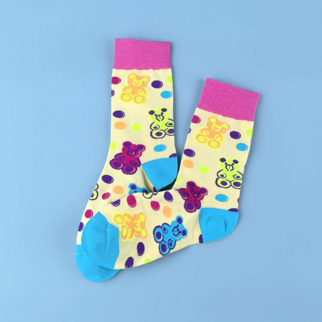 Cotton Blend Bear Pattern Casual Mid Calf Socks