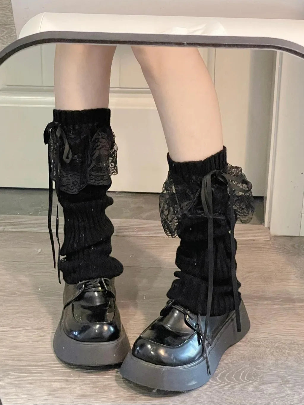 Acrylic Knitted Lace Bow Leg Warmers - 6