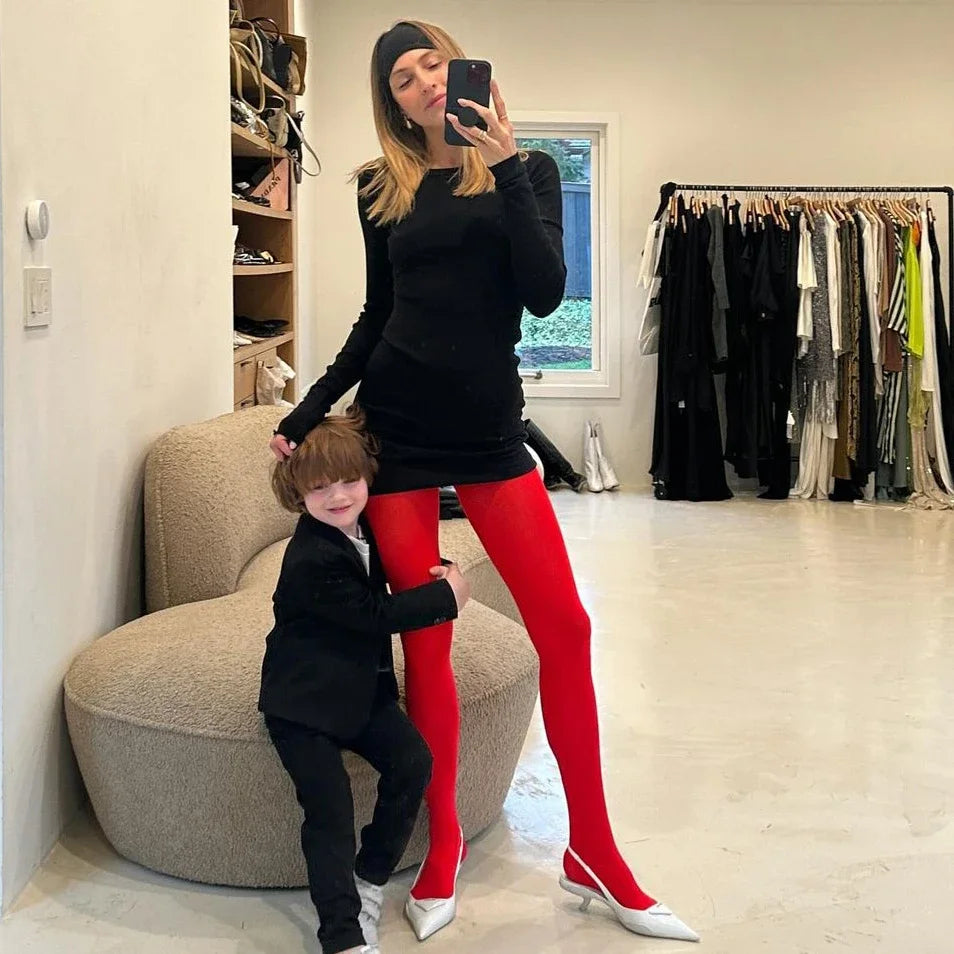Red Polyester Translucent Slim Tights - 10