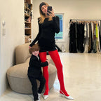 Red Polyester Translucent Slim Tights
