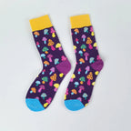 Colorful Mushroom Printed Cotton Blend Crew Socks