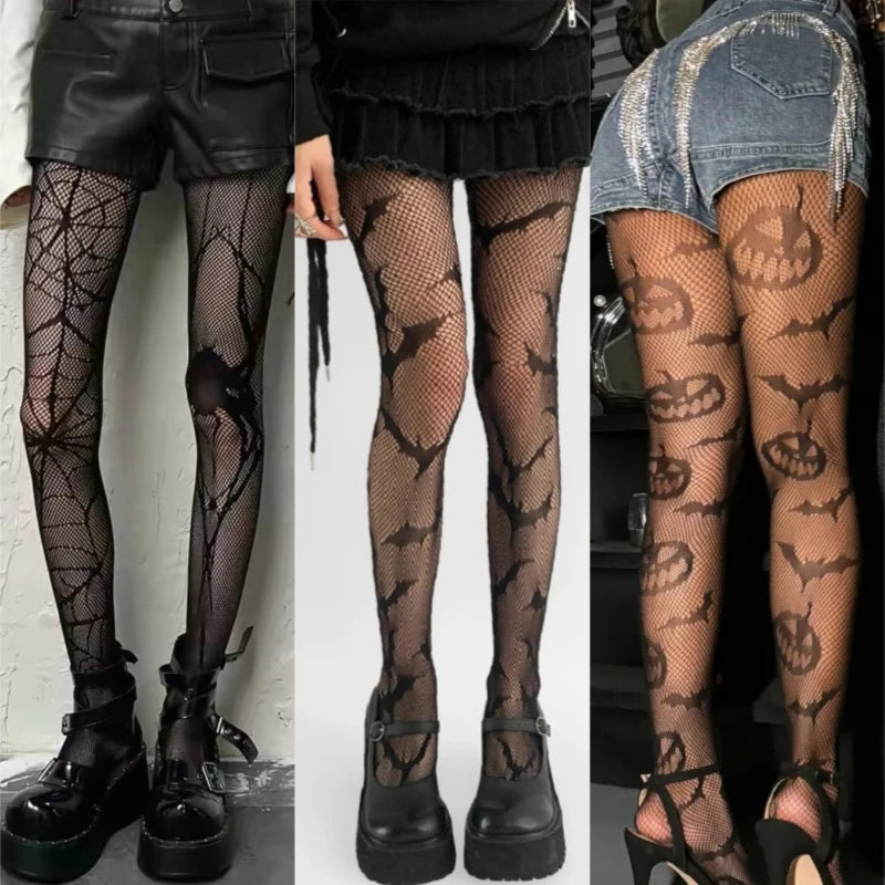 Nylon Elastane Halloween Fishnet Tights Gothic Patterned Stockings