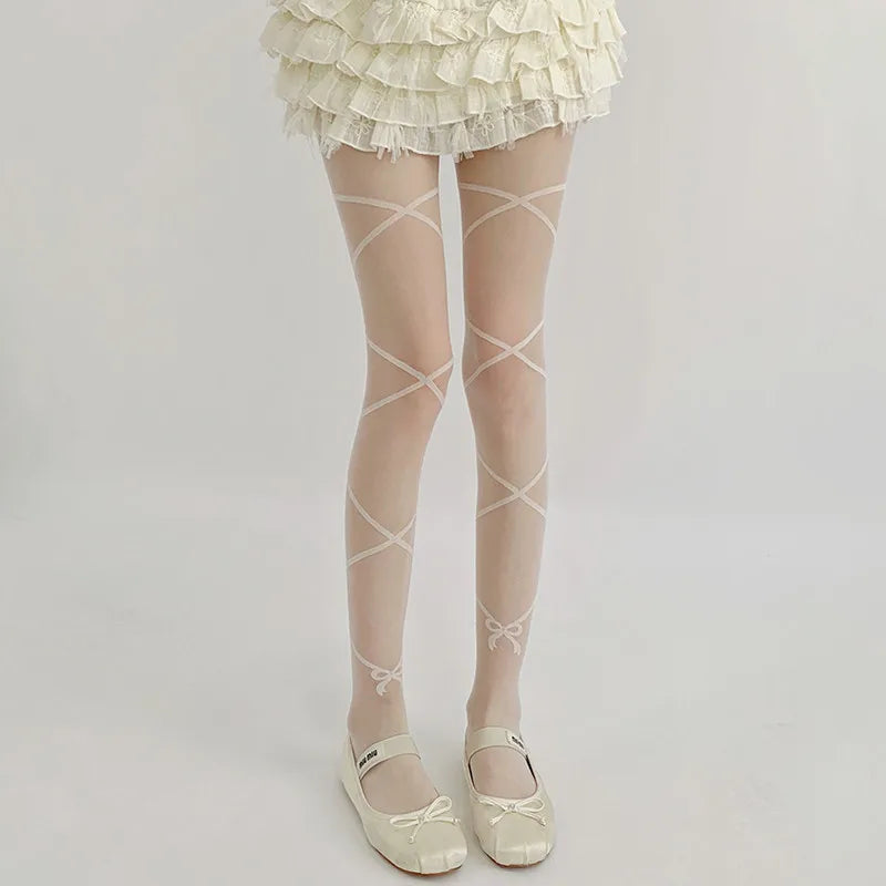 Nylon Cross Strap Ballet Style Pantyhose Tights - 9